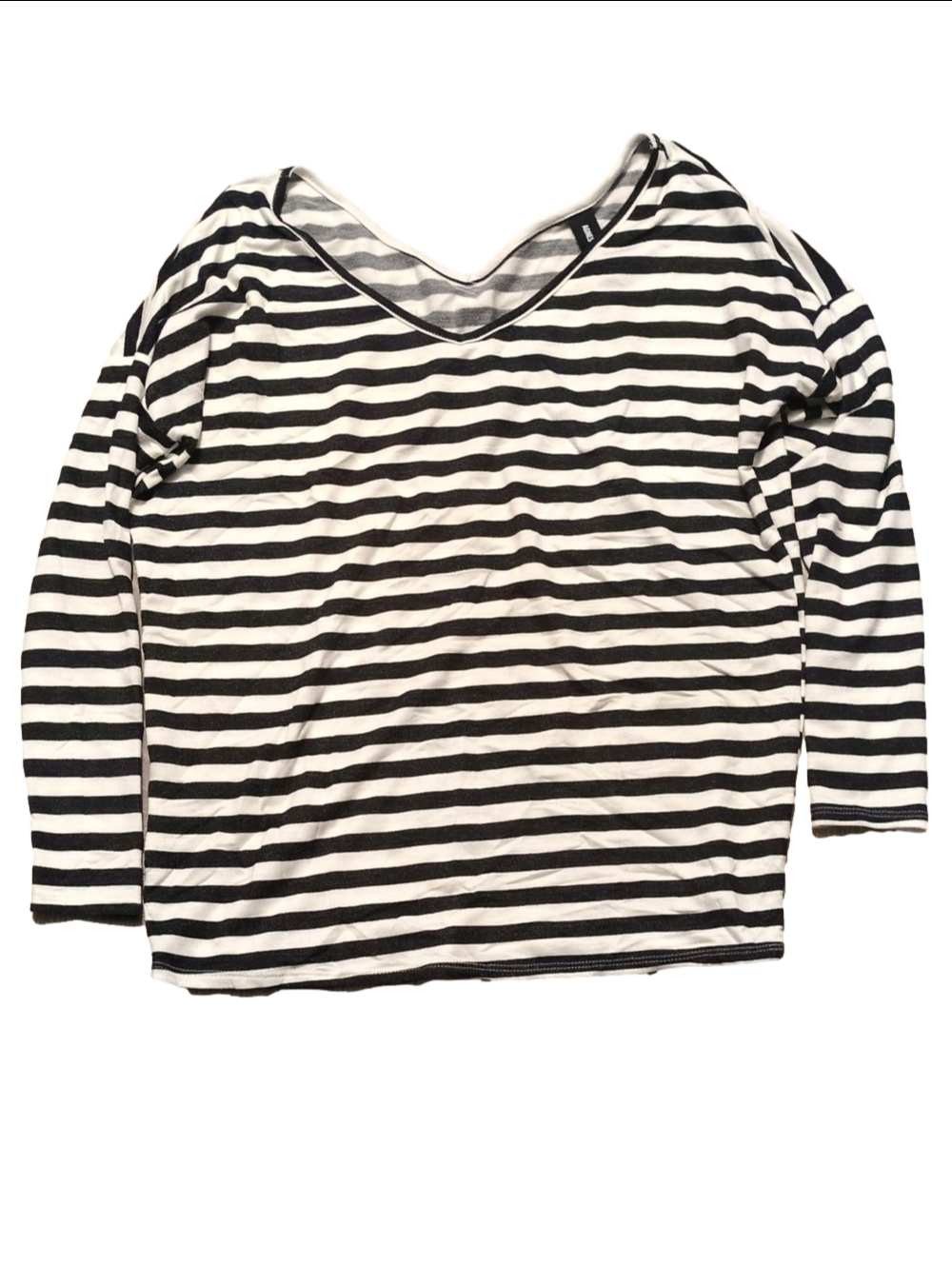 Agnes & Dora Urban Pullover Double V Neck Ivory Black Stripe Top Size XS/0-2